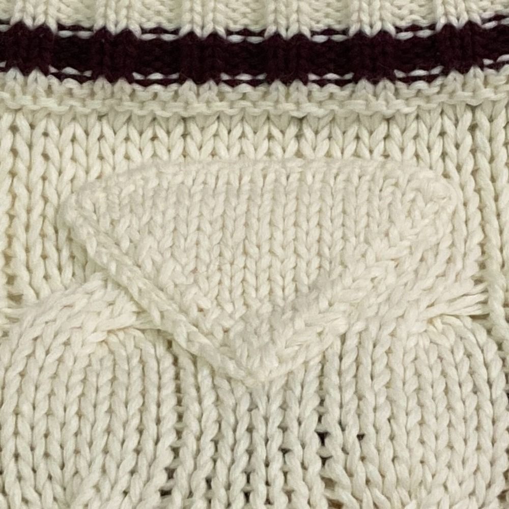 Prada Emblem Button Crew Neck Cable Knit Cardigan White Spring Summer Fall 38 — view 5