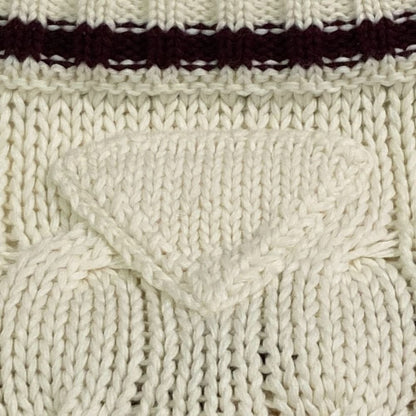 Prada Emblem Button Crew Neck Cable Knit Cardigan White Spring Summer Fall 38 — view 5