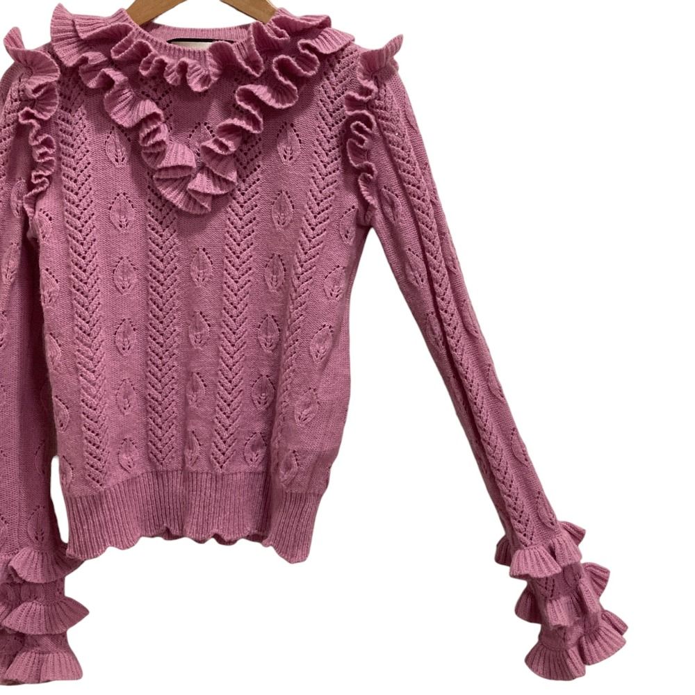 Gucci Openwork Frill Knit Sweater Pink Autumn Winter S — view 3