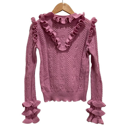 Gucci Openwork Frill Knit Sweater Pink Autumn Winter S — view 2