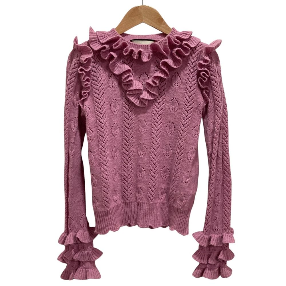Gucci Openwork Frill Knit Sweater Pink Autumn Winter S