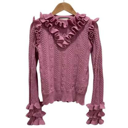 Gucci Openwork Frill Knit Sweater Pink Autumn Winter S