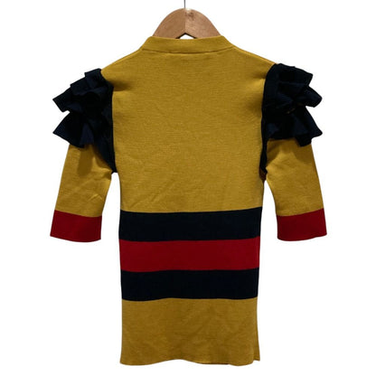 Gucci Frill Shoulder Web Line Half Sleeve Knit Sweater Mustard Yellow Navy XS — view 2