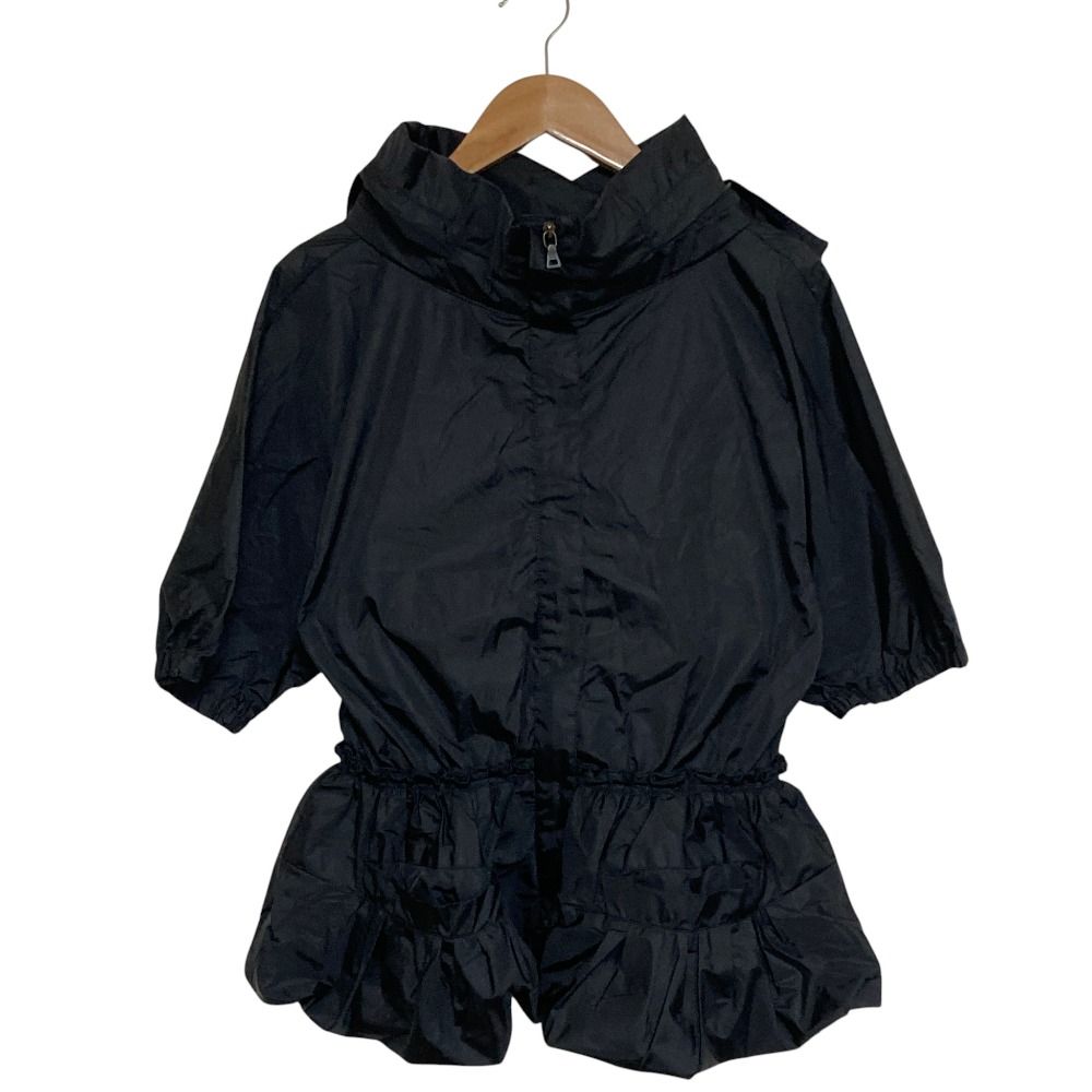 Prada Sport Nylon Half Sleeve Hooded Peplum Jacket Black Spring Summer Fall 38