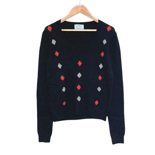 Prada Argyll Cashmere Knit Sweater Black Fall Winter 38