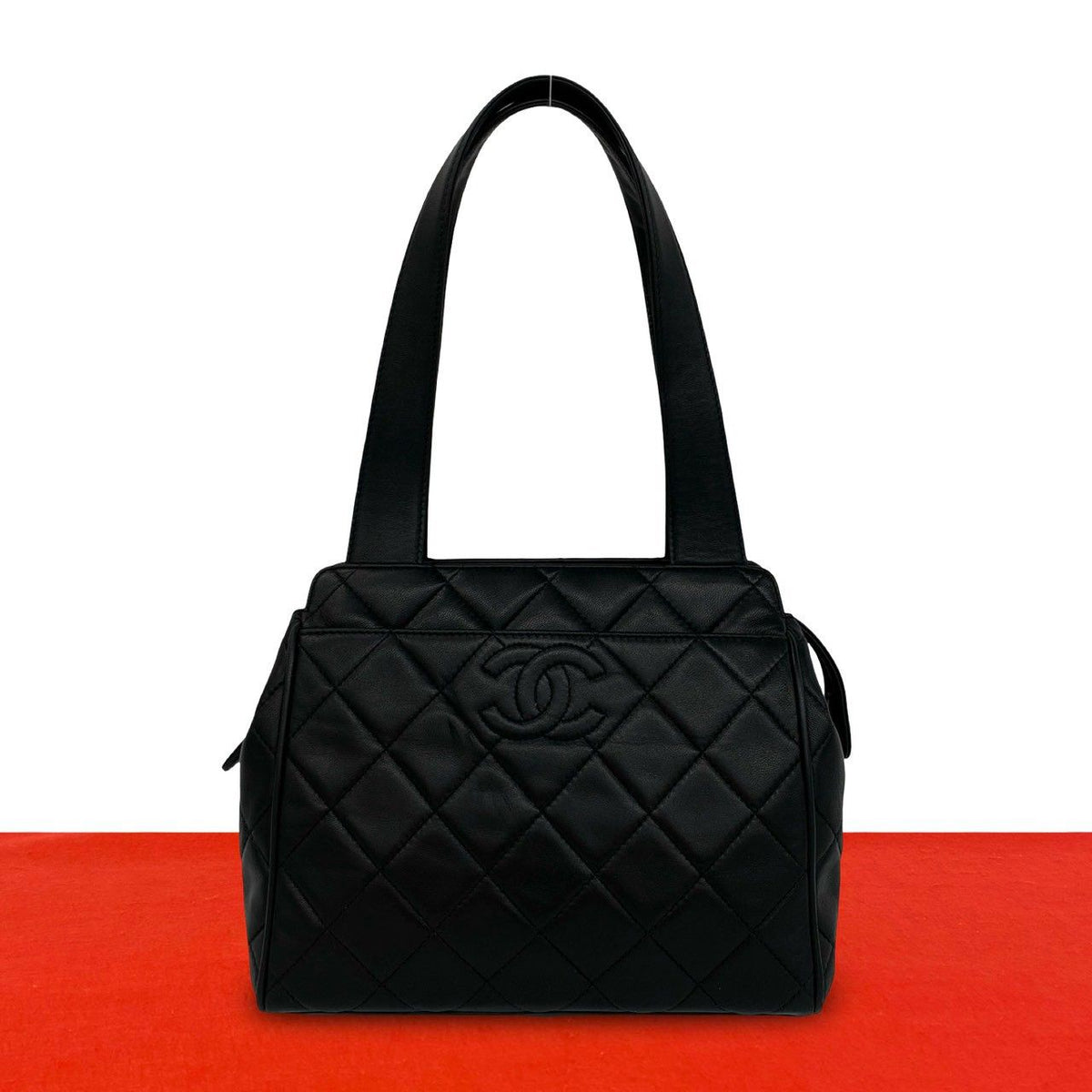 Chanel Quilted CC Logo Lambskin Shoulder Bag Black