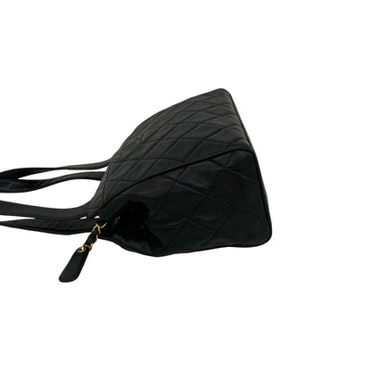 Chanel Quilted CC Logo Lambskin Shoulder Bag Black — view 5