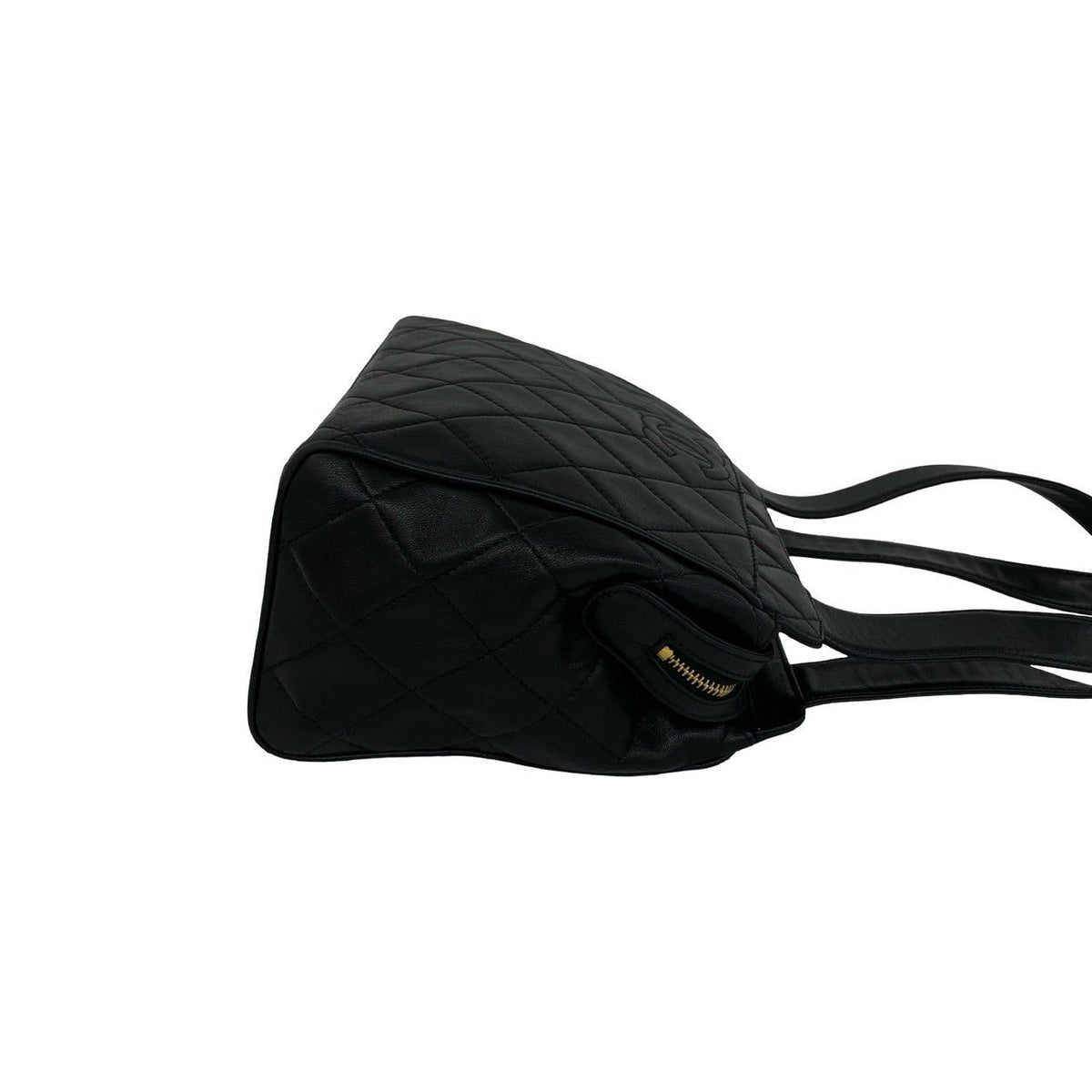 Chanel Quilted CC Logo Lambskin Shoulder Bag Black — view 6