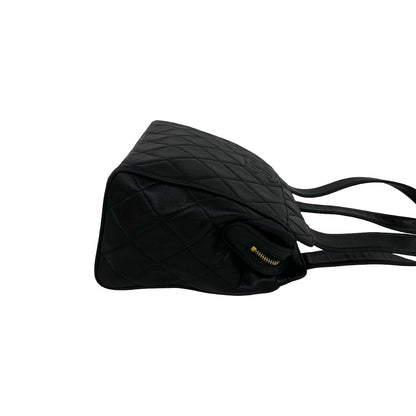 Chanel Quilted CC Logo Lambskin Shoulder Bag Black — view 6