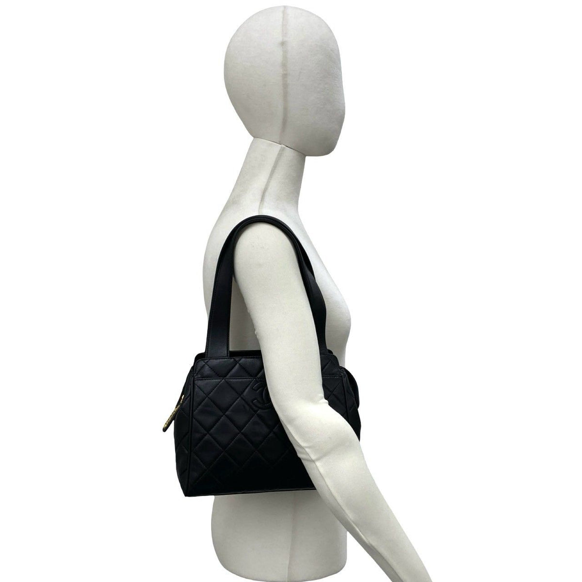 Chanel Quilted CC Logo Lambskin Shoulder Bag Black — view 2