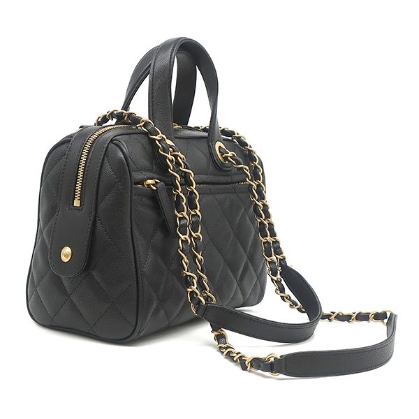 Chanel Shoulder Bag Quilted Small Caviar Leather Black Gold — view 2