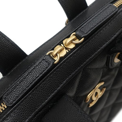 Chanel Shoulder Bag Quilted Small Caviar Leather Black Gold — view 7