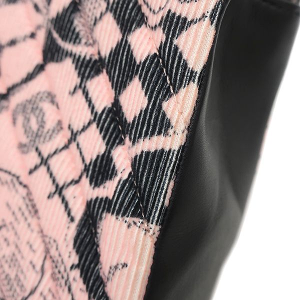 Chanel Shoulder Bag Camellia Ribbon Corduroy Lambskin Pink Black Gold Chevron — view 7