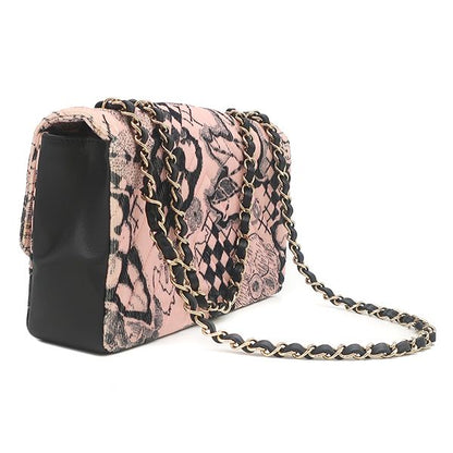 Chanel Shoulder Bag Camellia Ribbon Corduroy Lambskin Pink Black Gold Chevron — view 2