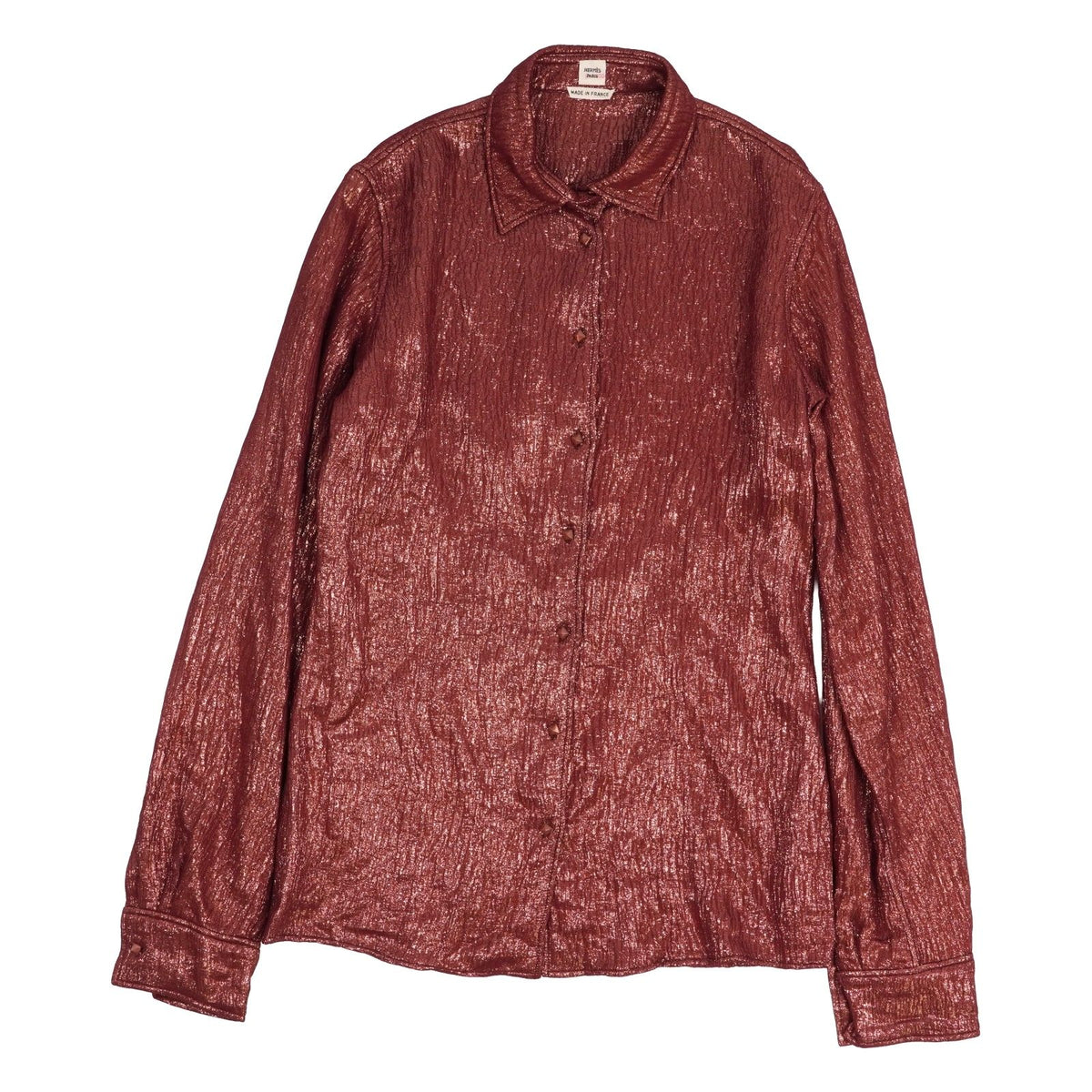 Hermes Shirt Blouse Long Sleeve Medor Button Top Silk Brown 38
