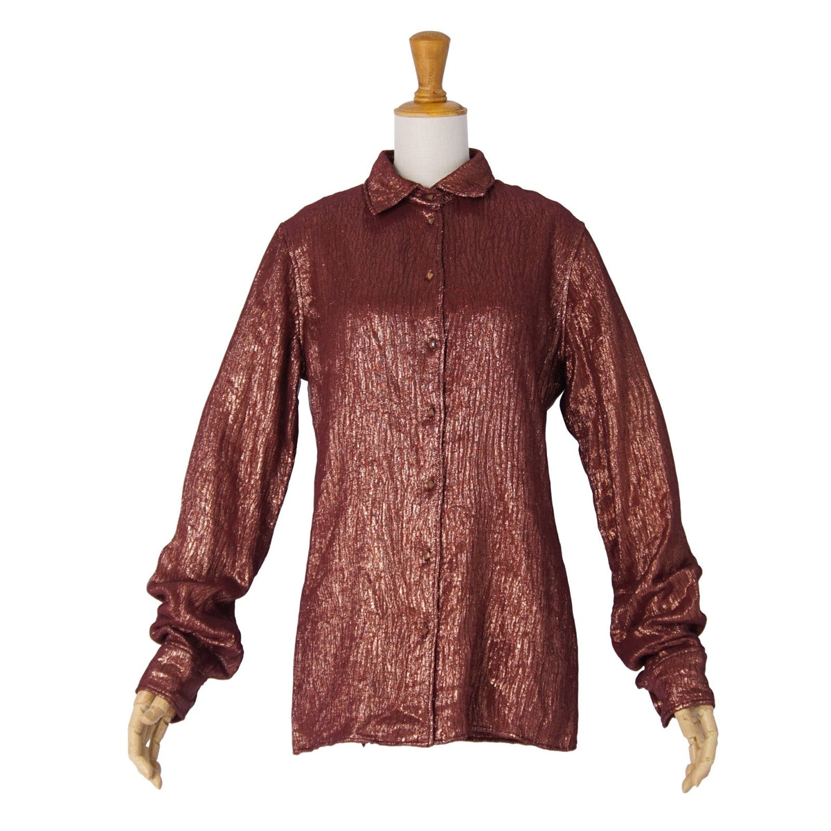 Hermes Shirt Blouse Long Sleeve Medor Button Top Silk Brown 38 — view 3