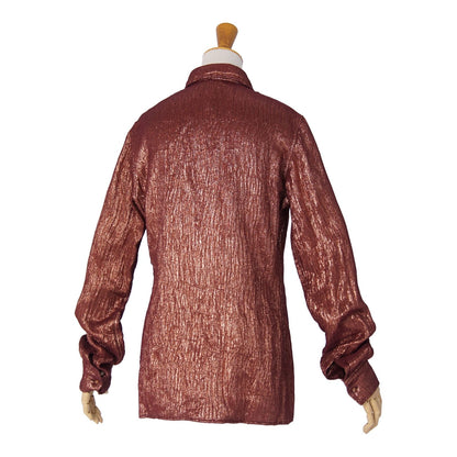 Hermes Shirt Blouse Long Sleeve Medor Button Top Silk Brown 38 — view 5