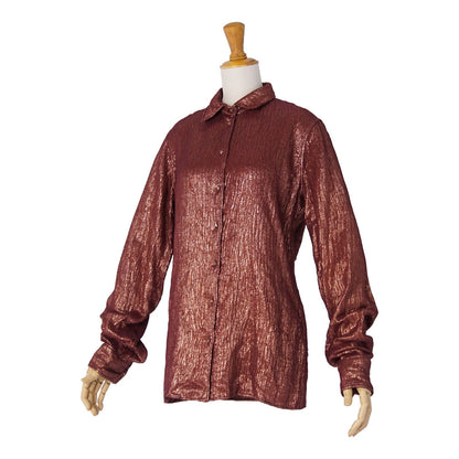 Hermes Shirt Blouse Long Sleeve Medor Button Top Silk Brown 38 — view 4