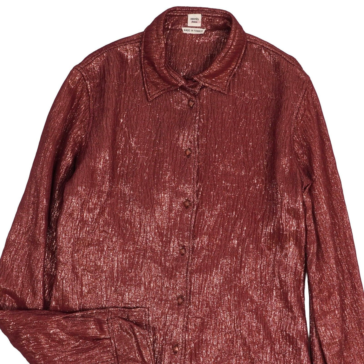 Hermes Shirt Blouse Long Sleeve Medor Button Top Silk Brown 38 — view 2