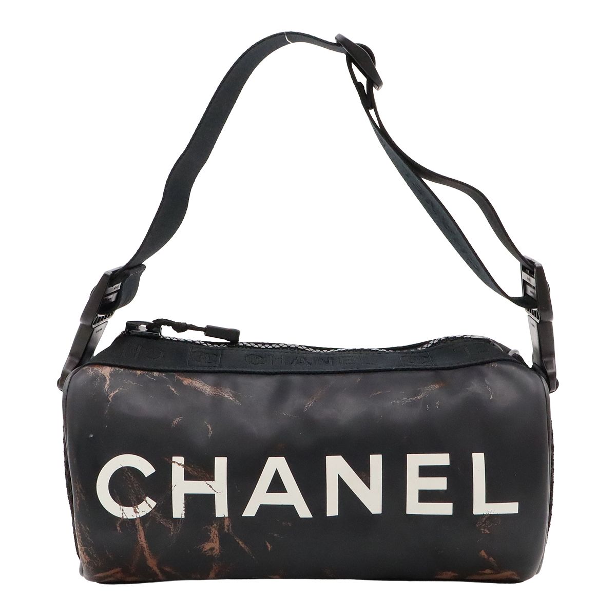 Chanel Sports Line Logo CC Mini Shoulder Bag Cylindrical Rubber Black