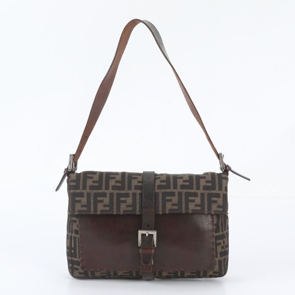 Fendi Zucca Mamma Bucket Leather Canvas Shoulder Bag