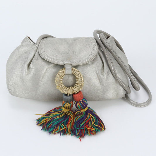 Loewe Multi Tassel Leather Shoulder Bag Crossbody Silver