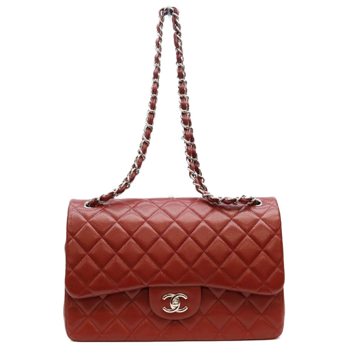 Chanel Bordeaux Burgundy Caviar Maxi Quilted 30 Silver Double Flap Shoulder Bag
