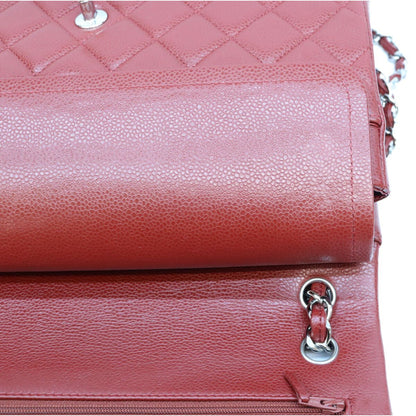 Chanel Bordeaux Burgundy Caviar Maxi Quilted 30 Silver Double Flap Shoulder Bag — view 8