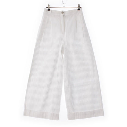 Chanel Cotton Coco Buttons Pleated Wide Pants White 38