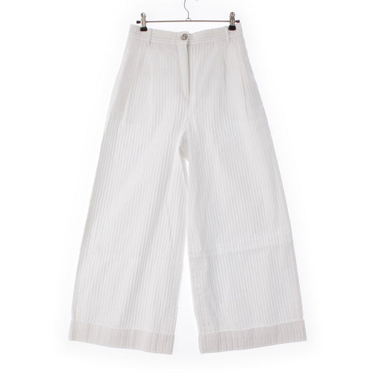 Chanel Cotton Coco Buttons Pleated Wide Pants White 38