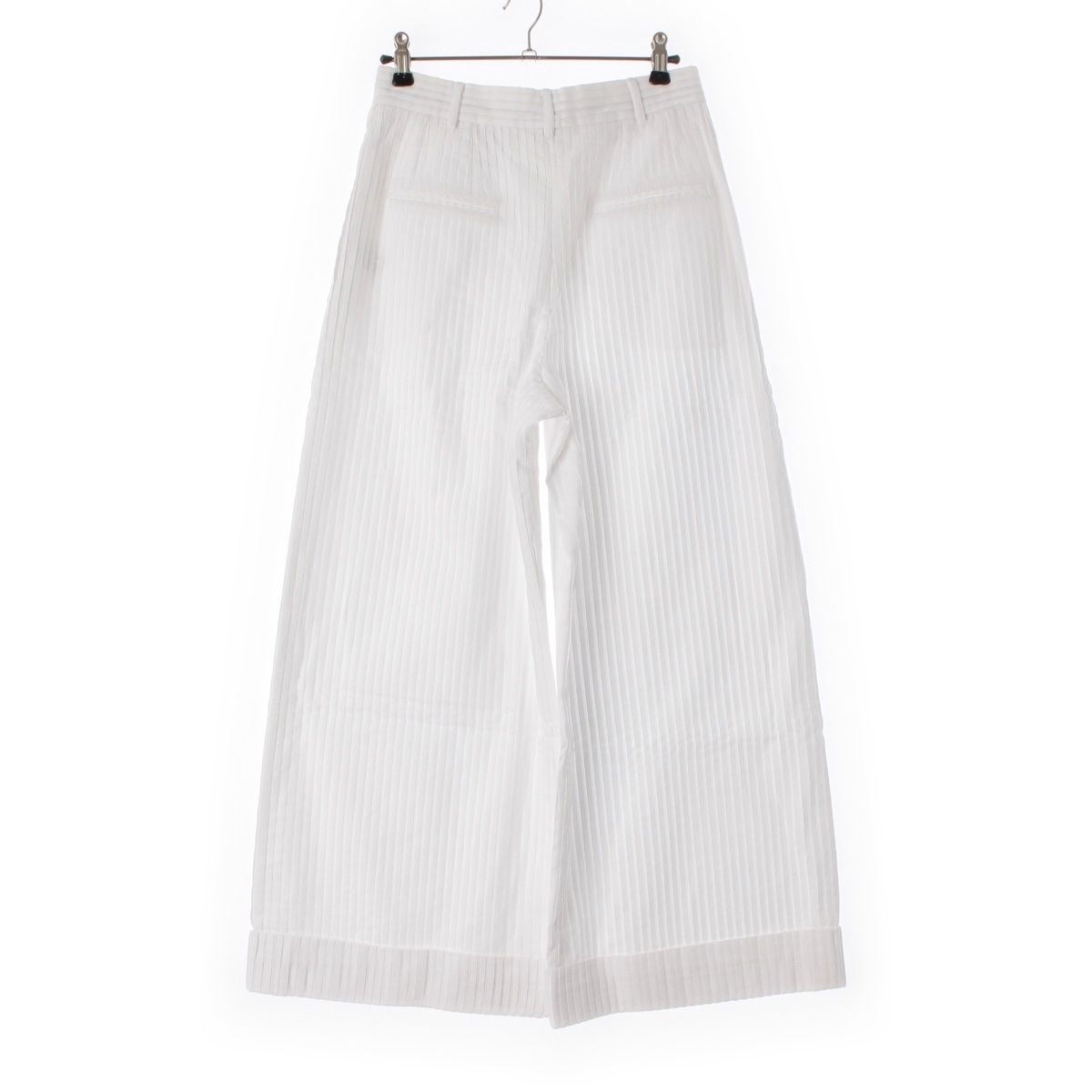Chanel Cotton Coco Buttons Pleated Wide Pants White 38 — view 2