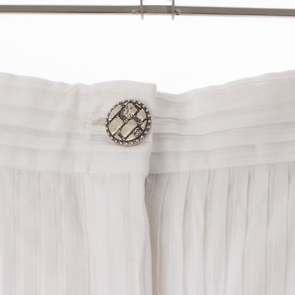 Chanel Cotton Coco Buttons Pleated Wide Pants White 38 — view 6