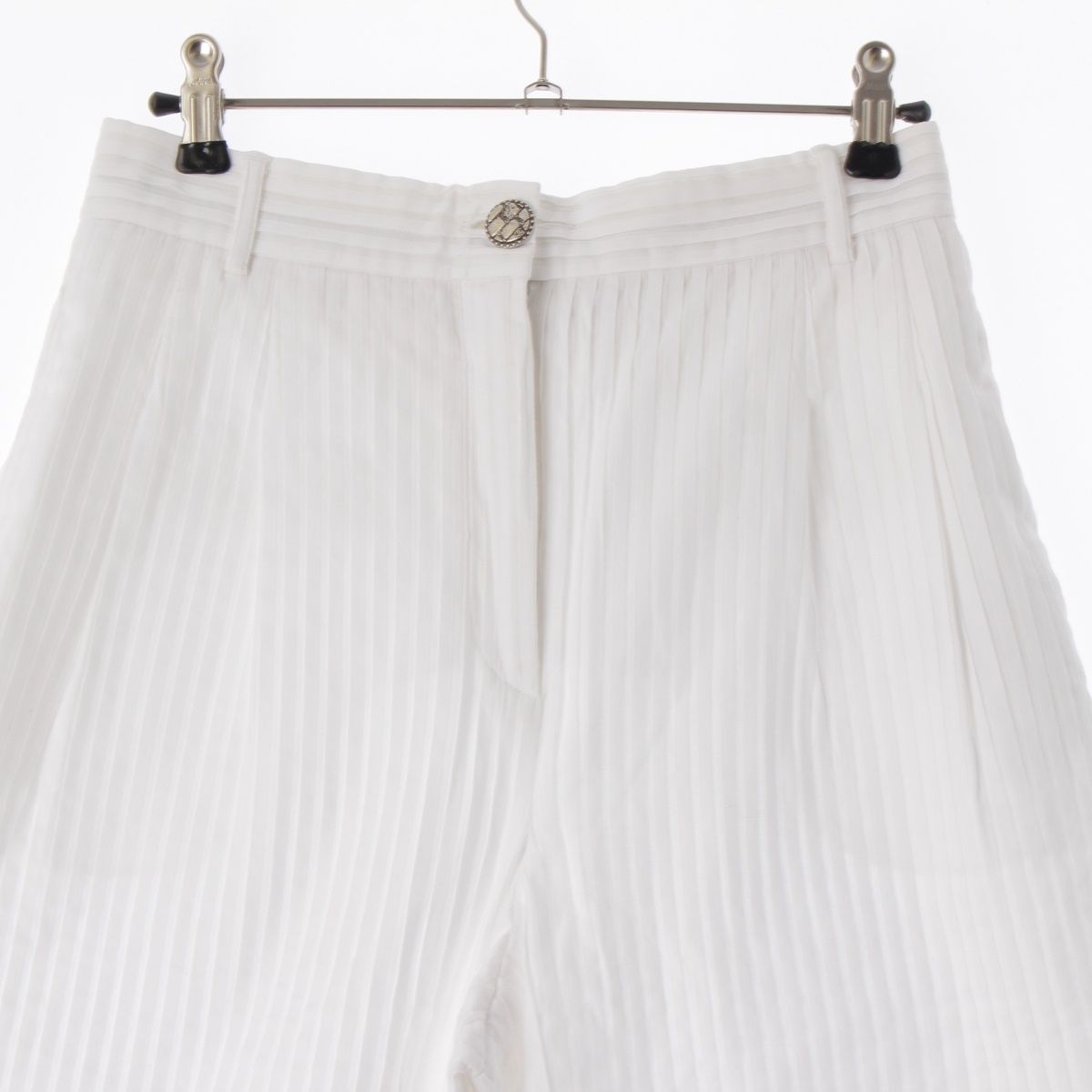 Chanel Cotton Coco Buttons Pleated Wide Pants White 38 — view 3