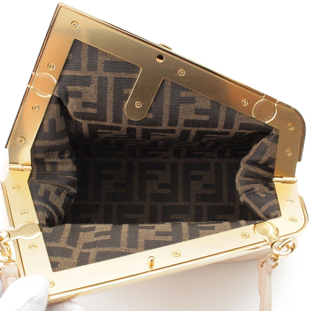 Fendi First Small Leather 2-Way Clutch Shoulder Bag Beige — view 6