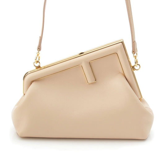 Fendi First Small Leather 2-Way Clutch Shoulder Bag Beige