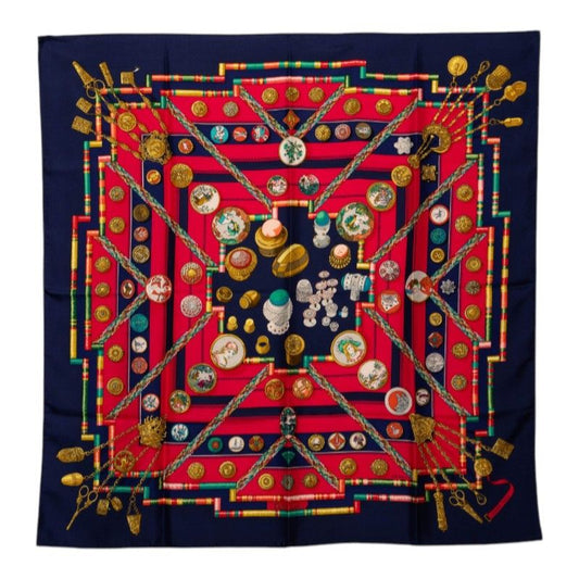 Hermes Carre 90 Petite Seamstress Scarf Navy Multicolor Silk