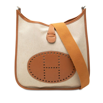 Hermes Evelyne GM Shoulder Bag Brown Beige Silver Toile