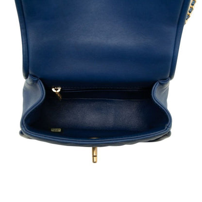 Chanel Chevron CC Logo Chain Shoulder Bag Blue Gold Lambskin — view 4