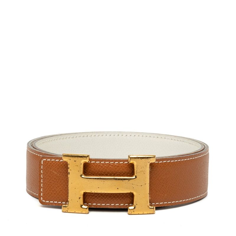 Hermes Constance H Belt Reversible 70 Brown White Gold Leather