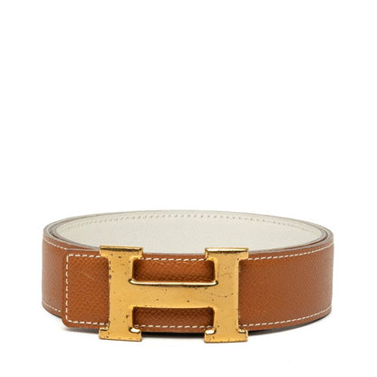 Hermes Constance H Belt Reversible 70 Brown White Gold Leather