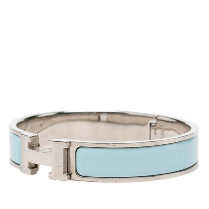Hermes Clic H PM Enamel Bracelet Bangle Silver Blue Metal — view 2