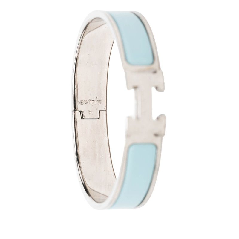Hermes Clic H PM Enamel Bracelet Bangle Silver Blue Metal — view 4