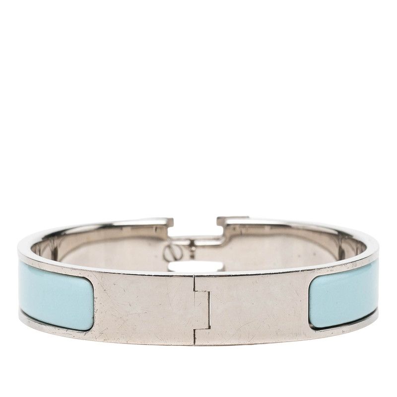 Hermes Clic H PM Enamel Bracelet Bangle Silver Blue Metal — view 3