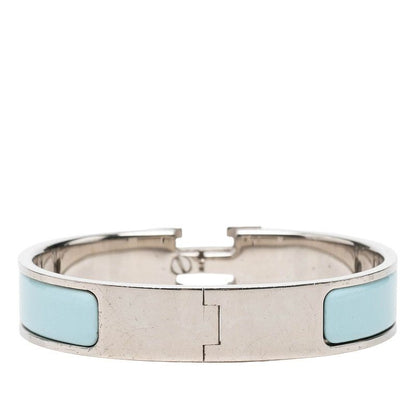 Hermes Clic H PM Enamel Bracelet Bangle Silver Blue Metal — view 3