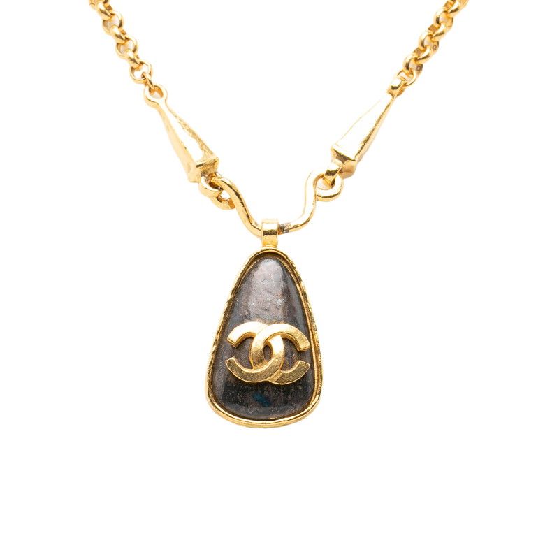 Chanel CC Logo Vintage Teardrop Pendant 97A Stamp Gold Plated