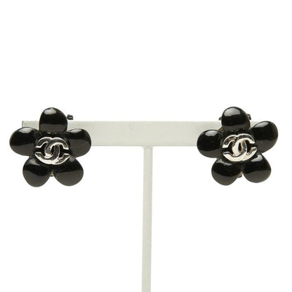 Chanel CC Logo Camellia Earrings 03P Black Silver — view 2