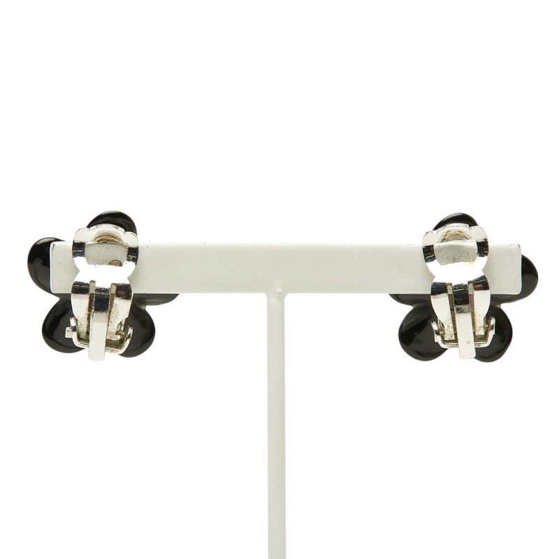 Chanel CC Logo Camellia Earrings 03P Black Silver — view 3