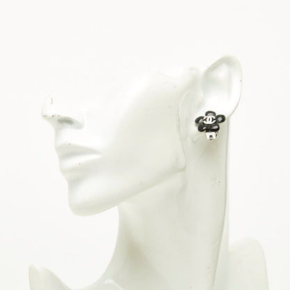 Chanel CC Logo Camellia Earrings 03P Black Silver — view 5