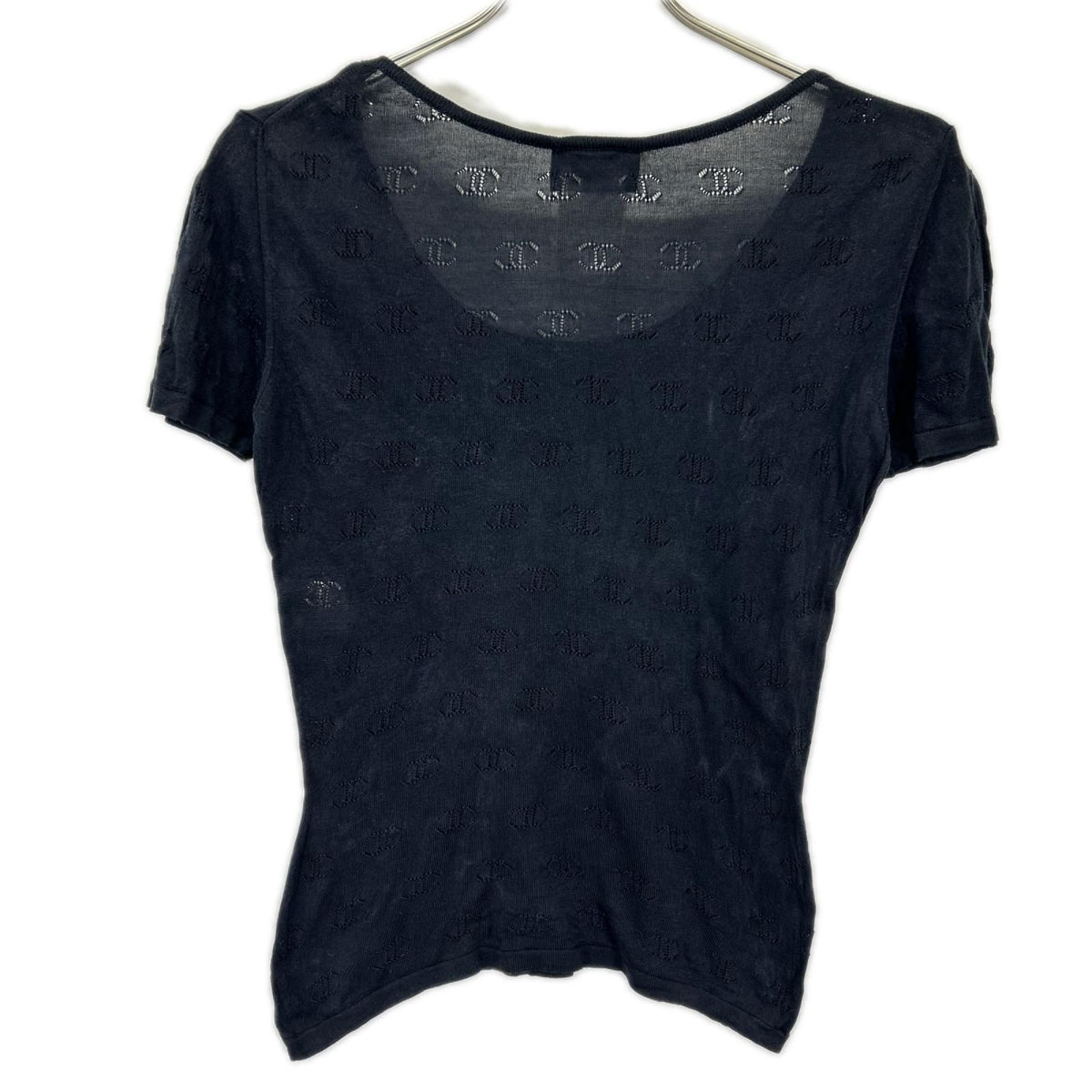 Chanel 98P Black Openwork CC Logo Silk Knit Top T-Shirt Sweater 38 — view 2