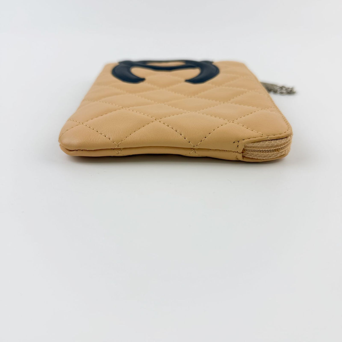 Chanel Cambon Line CC Logo Chain Strap Pouch Leather Beige Black Silver Seal — view 5